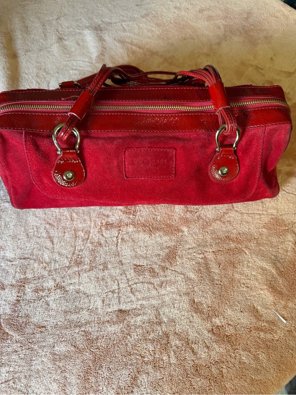 kate spade Red Suede and Patent Trim Satchel